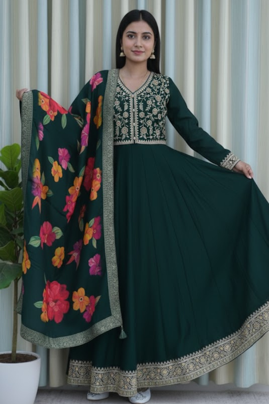 Emerald Bloom Anarkali Set