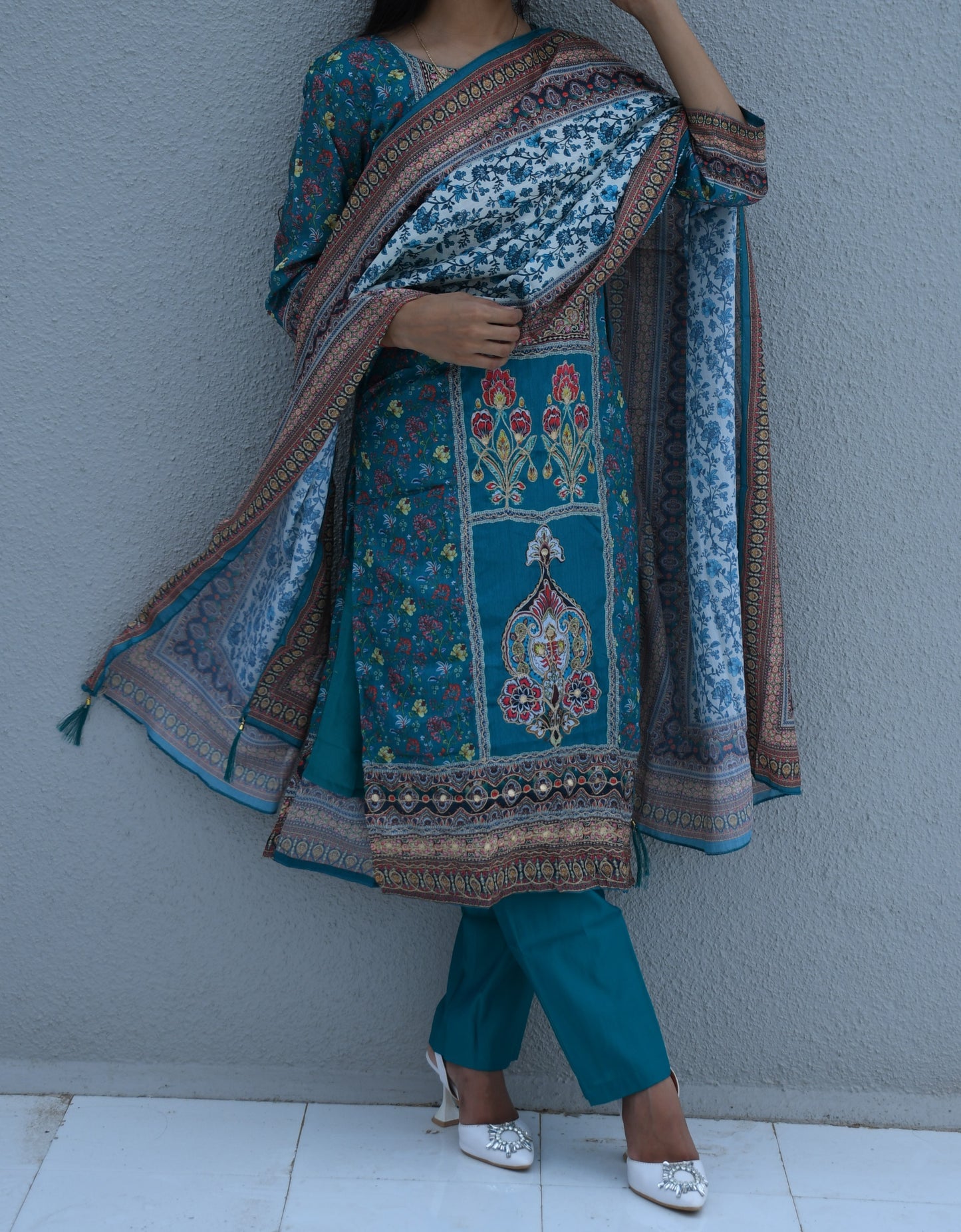 Teal Meadow Printed Suit Set