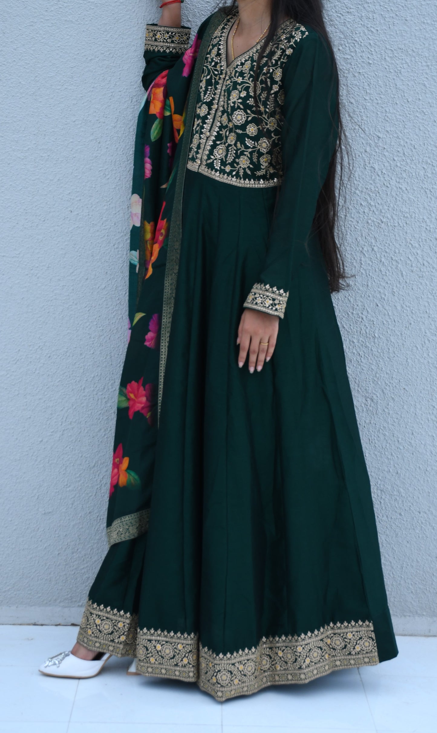 Emerald Bloom Anarkali Set