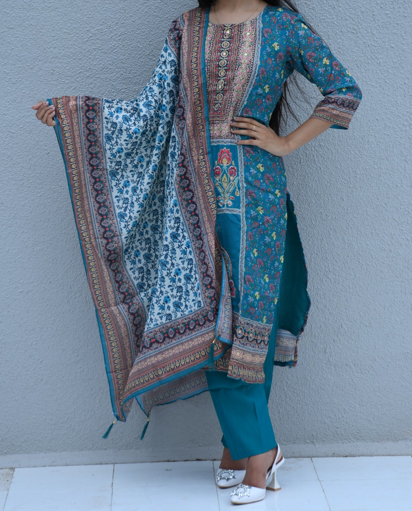 Teal Meadow Printed Suit Set