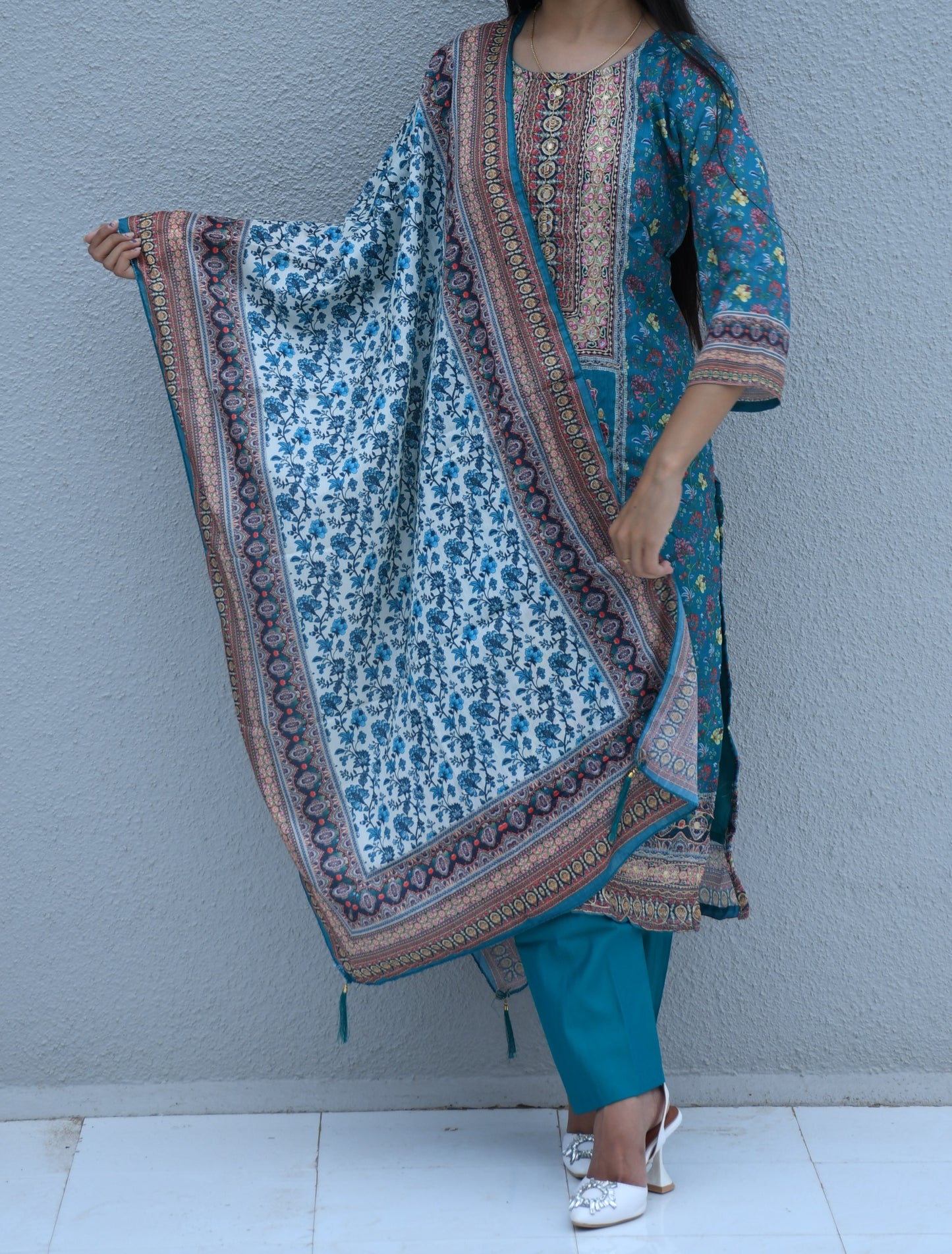 Teal Meadow Printed Suit Set