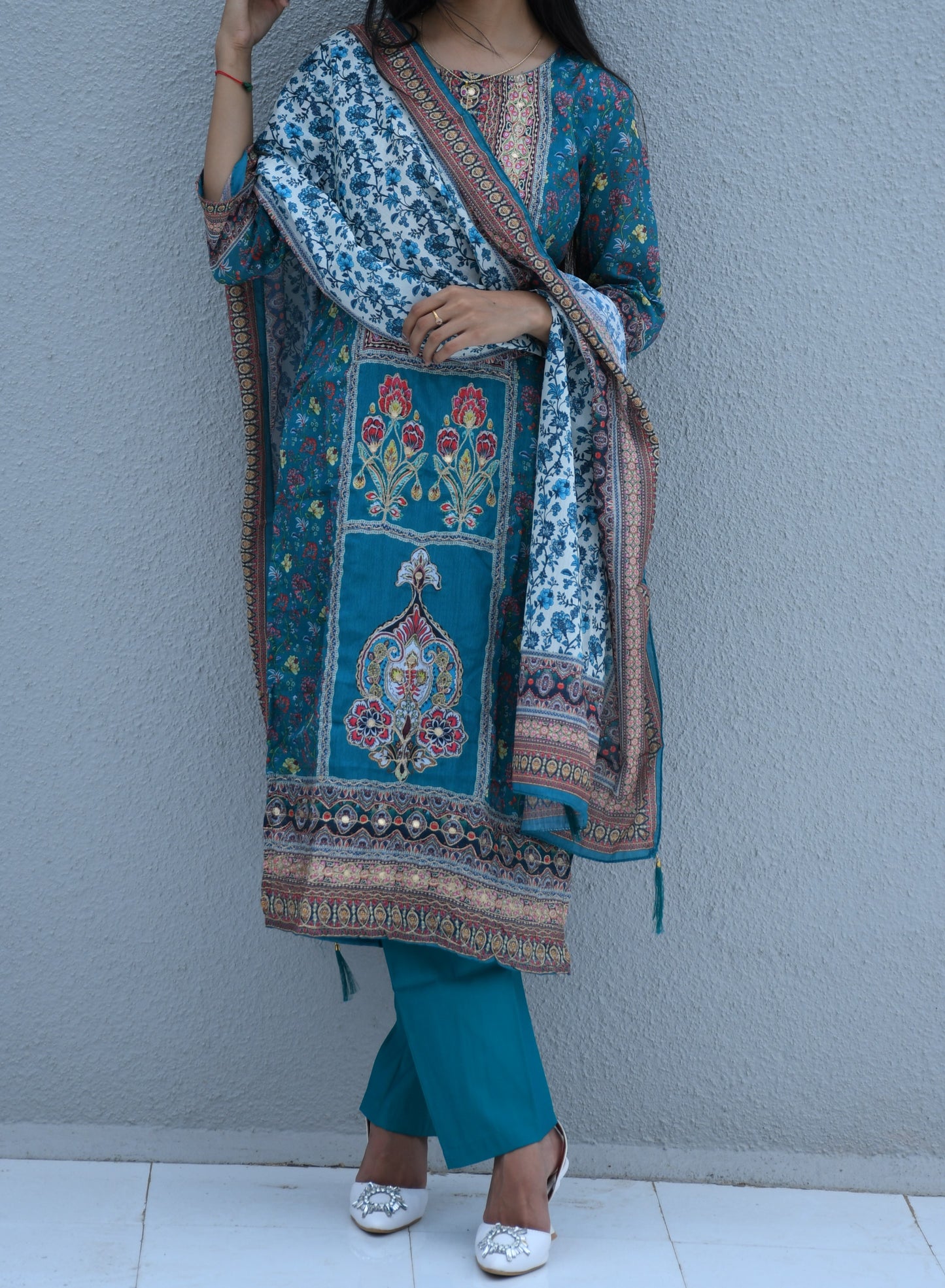 Teal Meadow Printed Suit Set