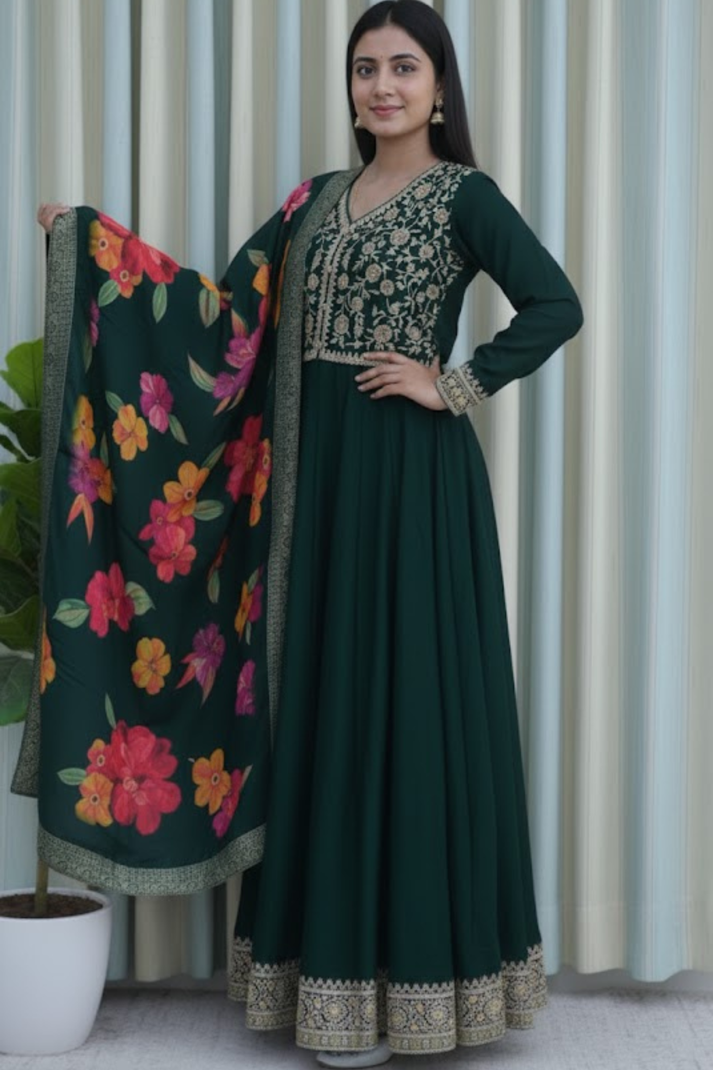 Emerald Bloom Anarkali Set