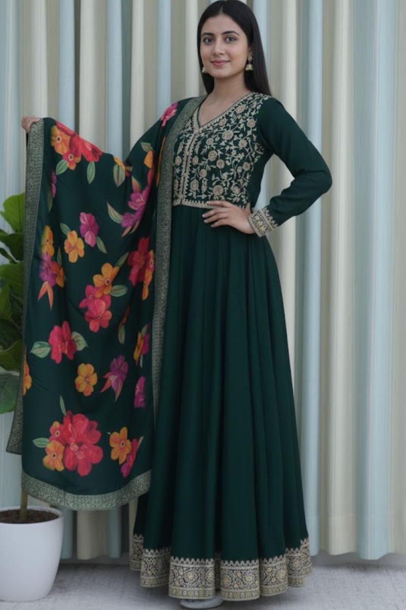 Emerald Bloom Anarkali Set