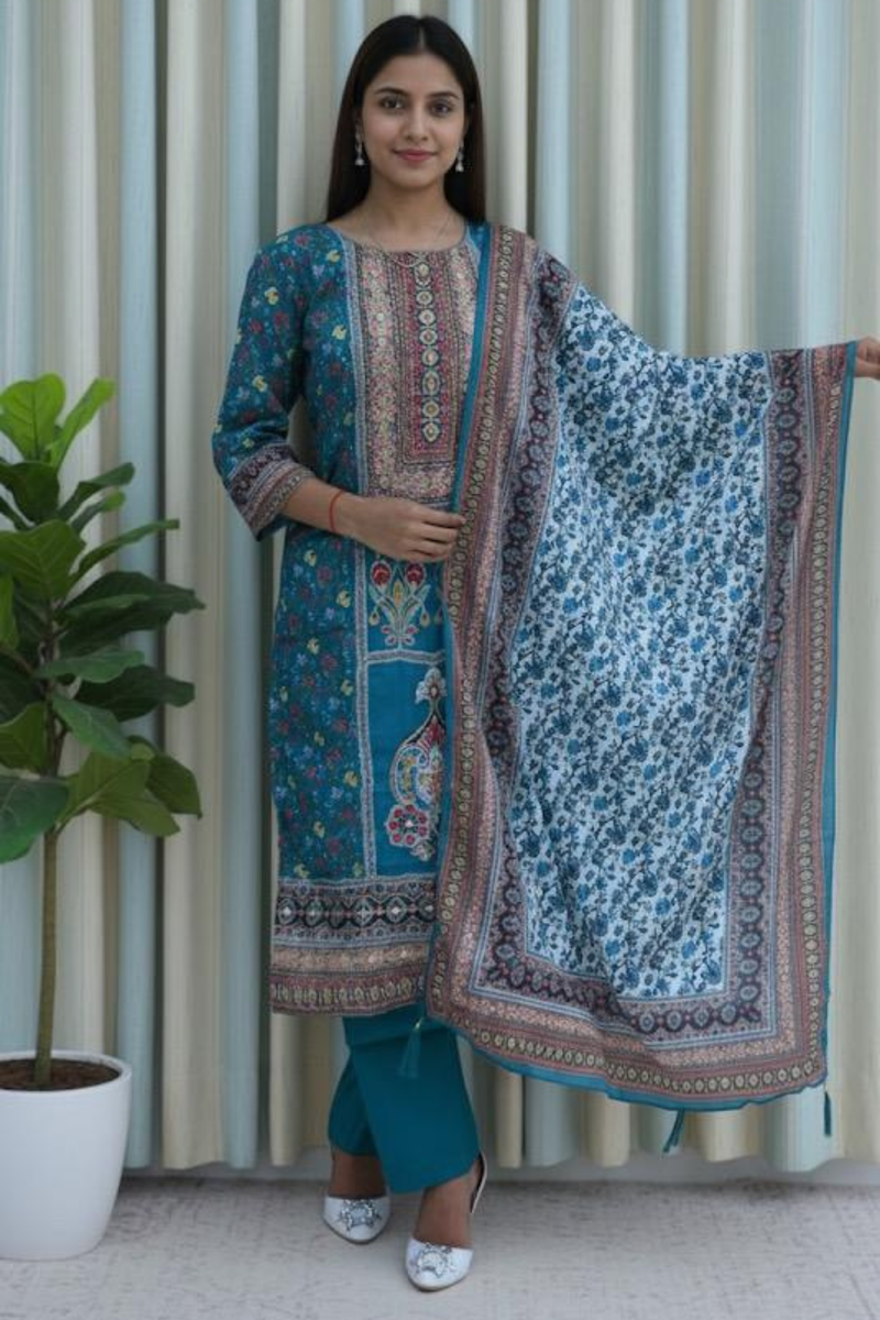 Teal Meadow Printed Suit Set