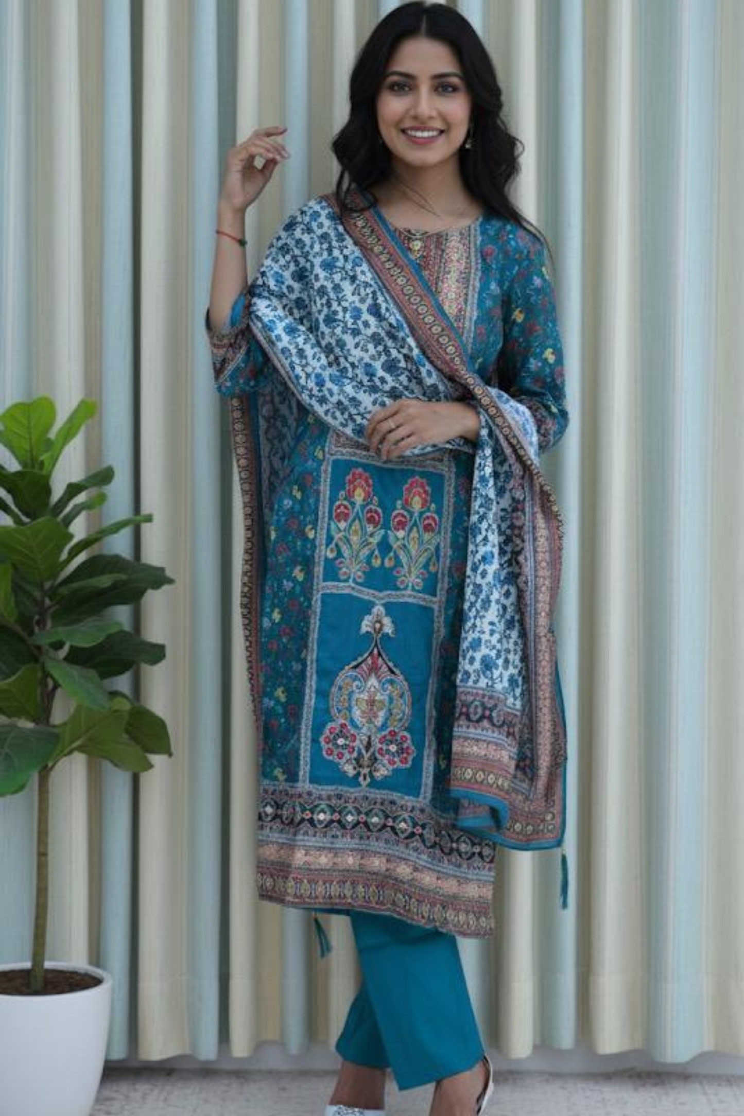 Teal Meadow Printed Suit Set