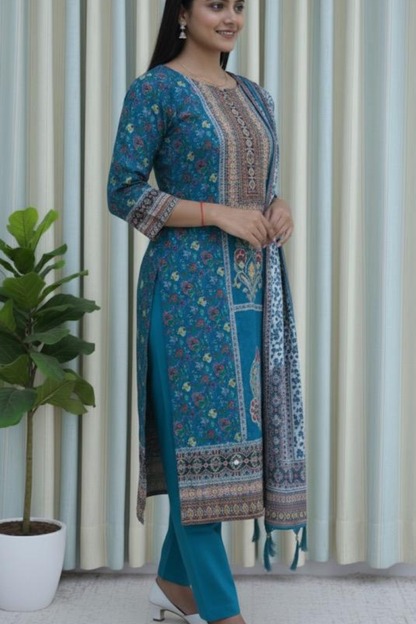 Teal Meadow Printed Suit Set