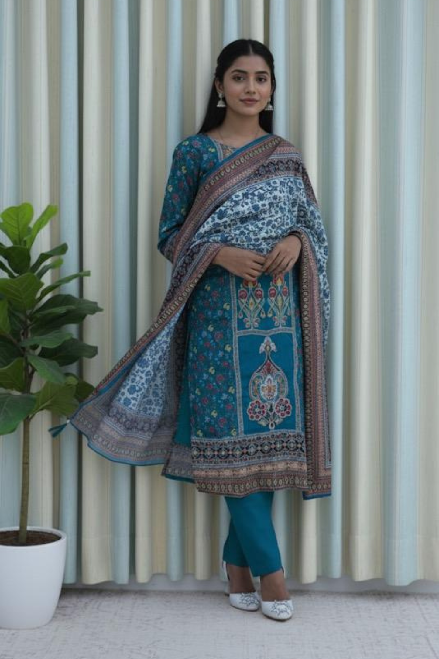 Teal Meadow Printed Suit Set