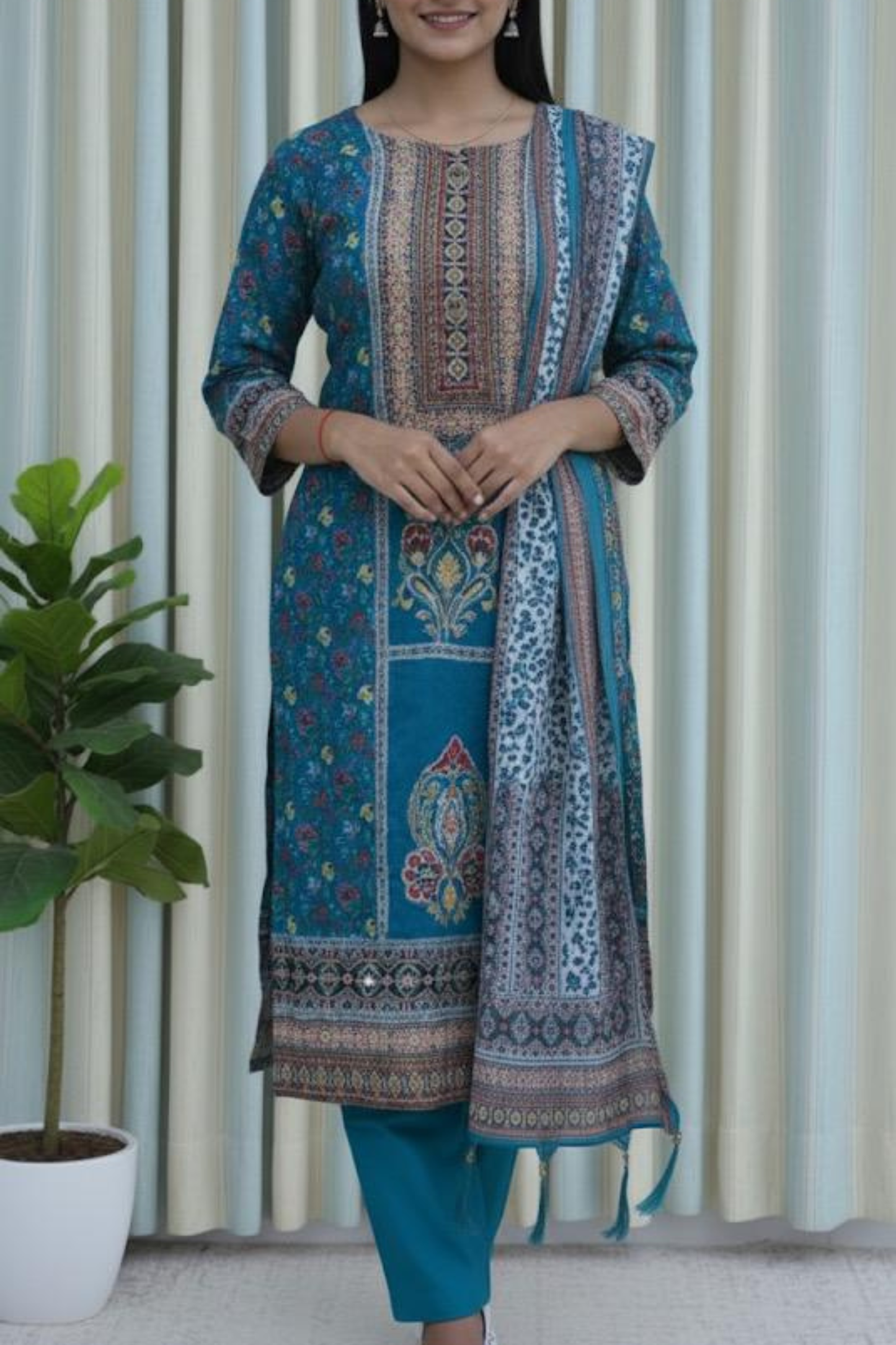 Teal Meadow Printed Suit Set
