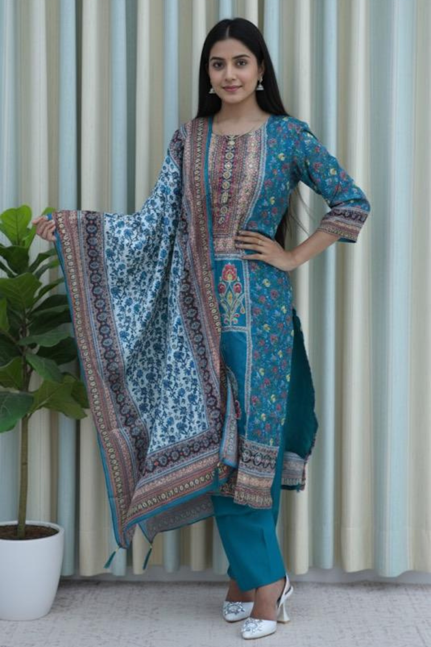 Teal Meadow Printed Suit Set