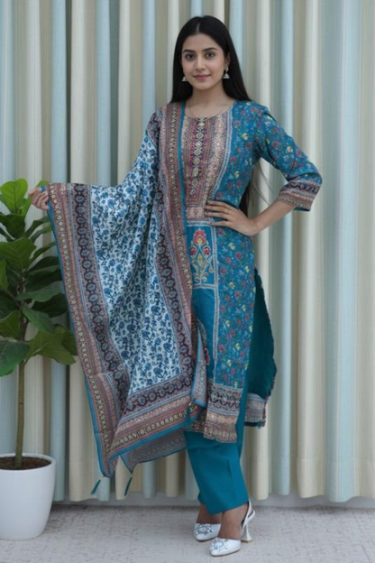 Teal Meadow Printed Suit Set