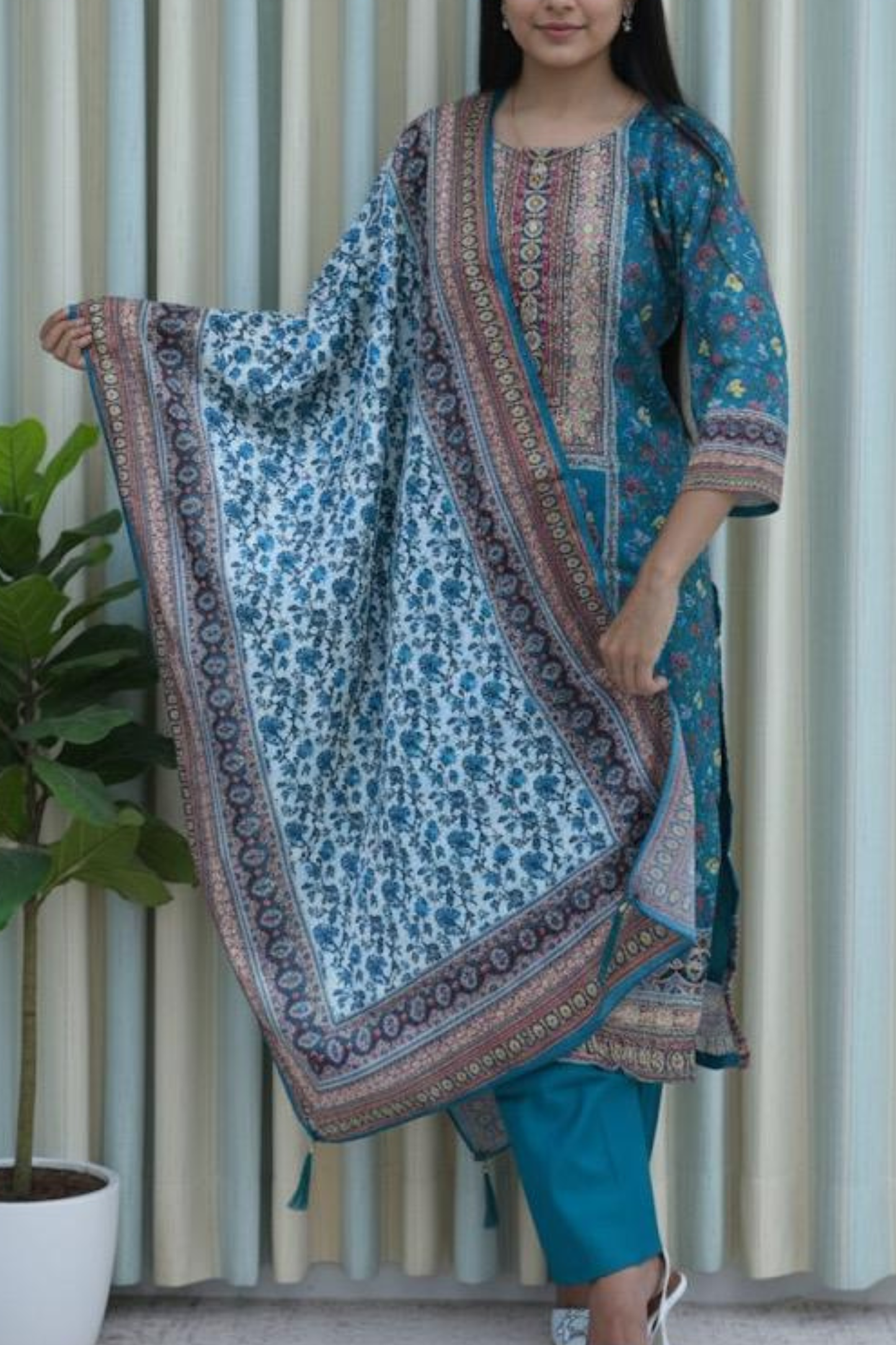 Teal Meadow Printed Suit Set