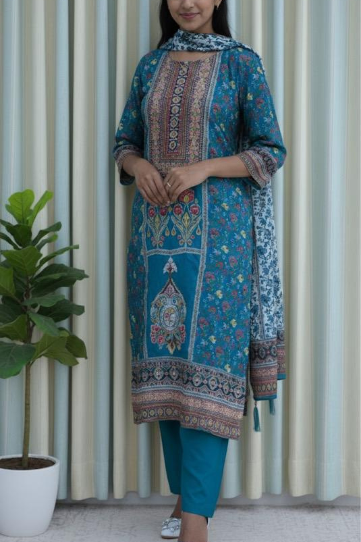 Teal Meadow Printed Suit Set