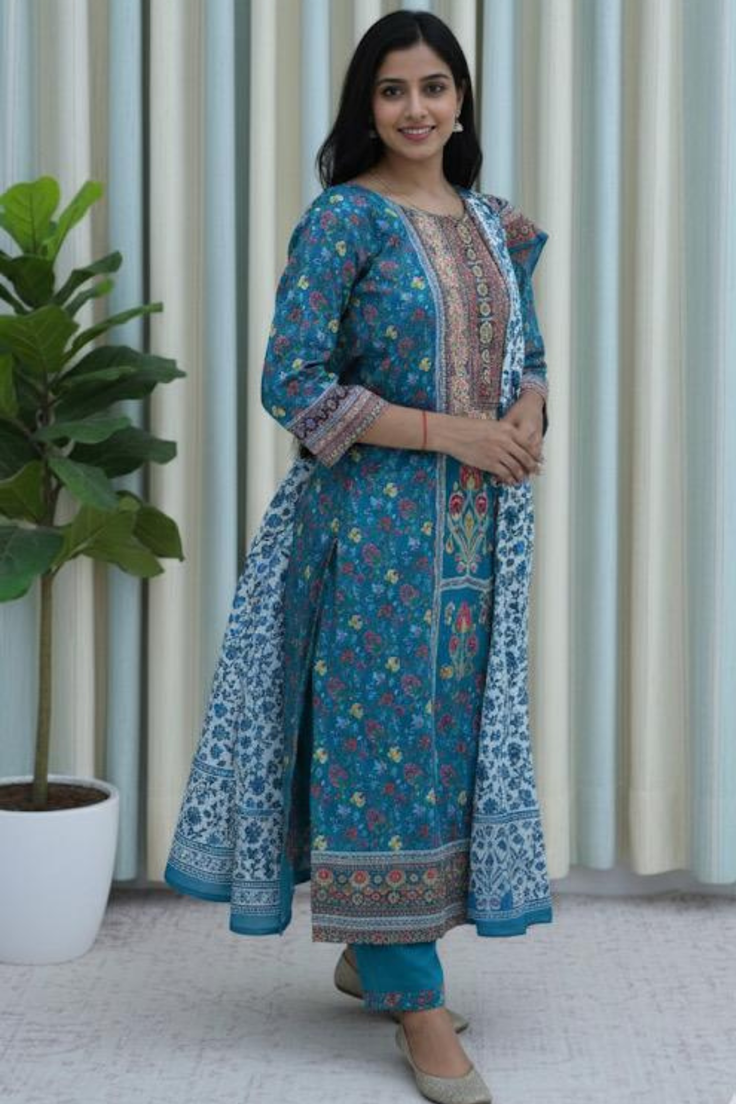 Teal Meadow Printed Suit Set