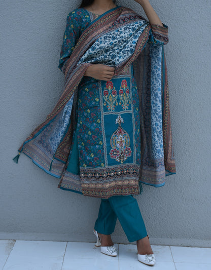 Teal Meadow Printed Suit Set