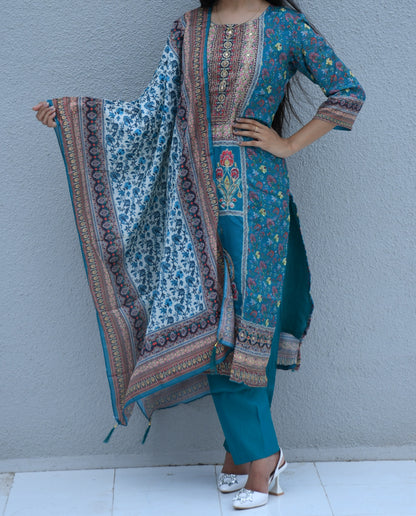 Teal Meadow Printed Suit Set
