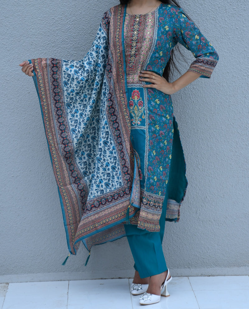 Teal Meadow Printed Suit Set